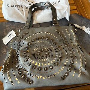 Chinese Laundry Gray and Gold Embellished Tote